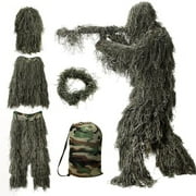 Fnochy Up to 30% Off Home 5 In 1 Ghillie Suit, 3D Camouflage Hunting Apparel Including Jacket, Pants, Hood, Carry Bag